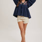 FLORAL EMBROIDERY BUBBLE SLEEVED BABYDOLL TOP