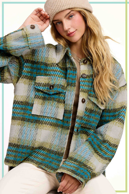 Plaid Patterned Soft Brushed Button-Down Jacket