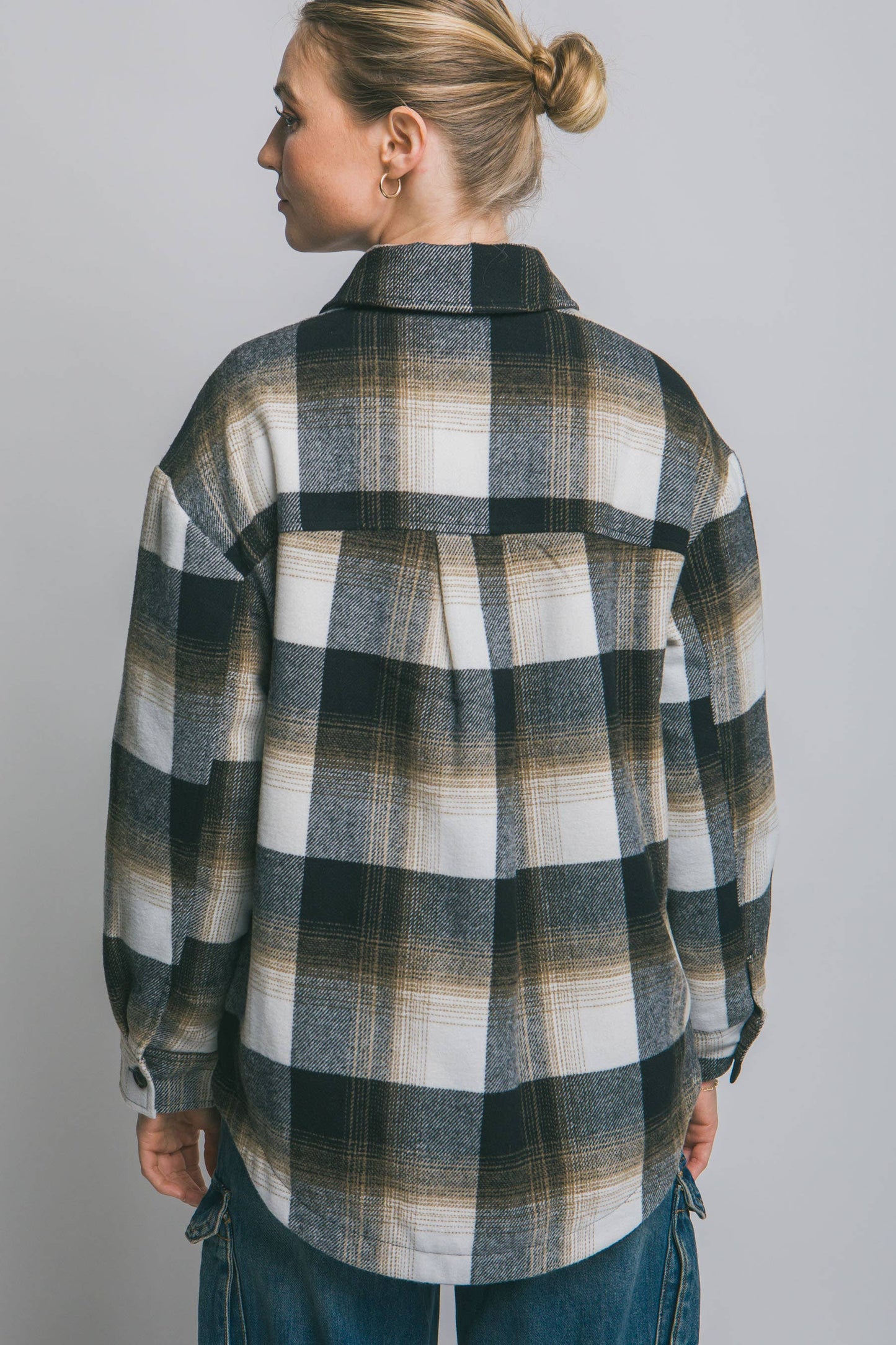 Plaid Button Up Jacket with Sherpa Lining