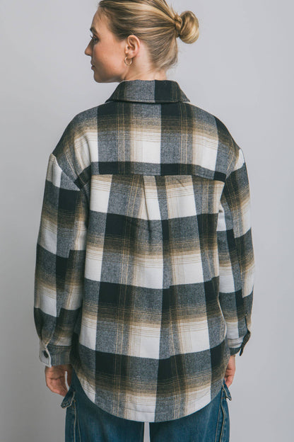 Plaid Button Up Jacket with Sherpa Lining
