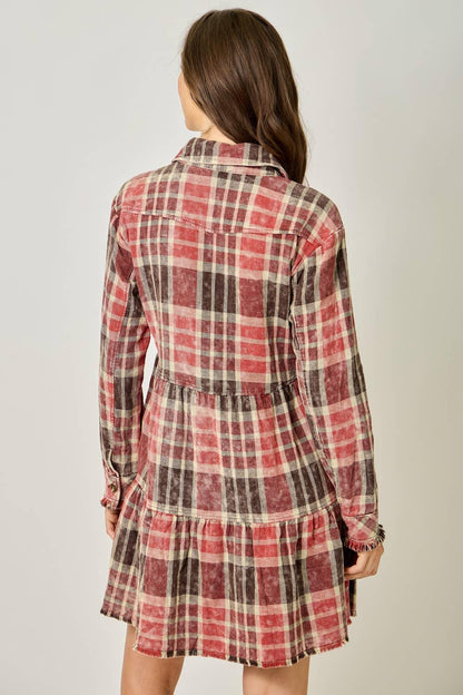 Acid Washed Tiered Coat Dress - Southern Sassy Boutique