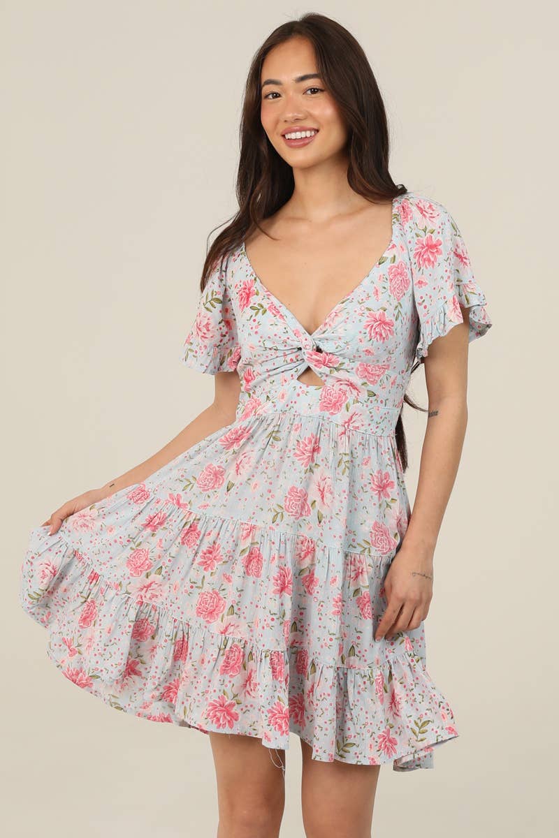 Twist Front Cut Out Floral Dress