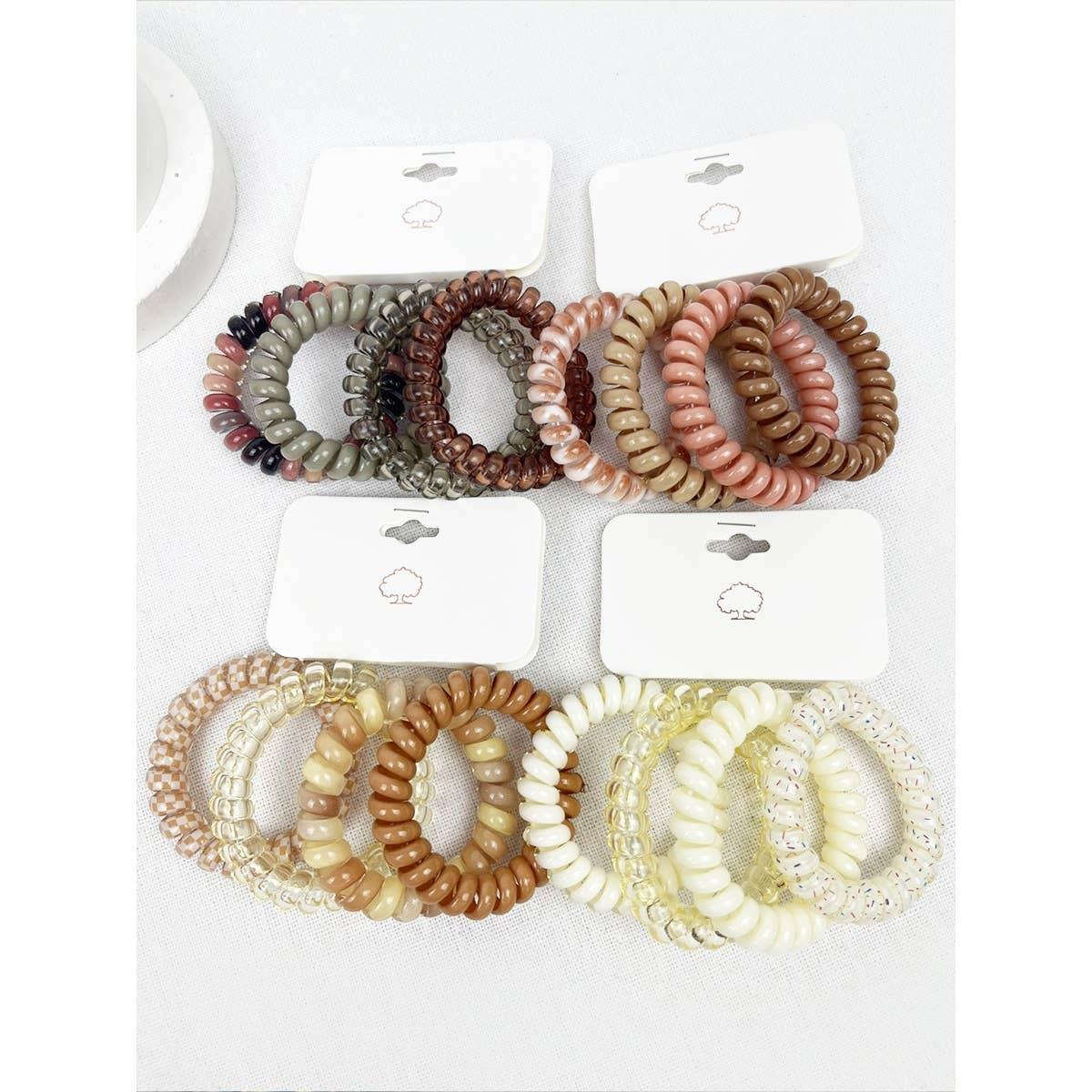 Cream and Multi Design Spiral Hair Ties - Southern Sassy Boutique