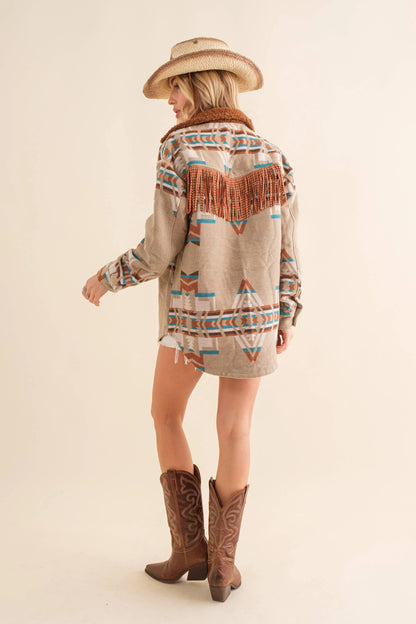 Jacquard Western Shirt Jacket - Southern Sassy Boutique