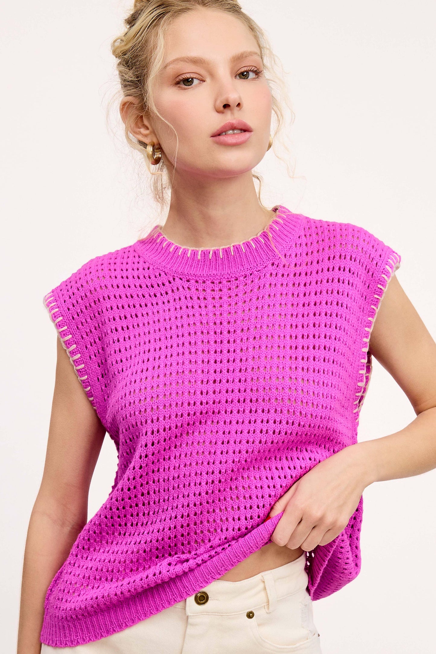 Crochet Knit Stitching Detailed Sleeveless Top - Southern Sassy Boutique