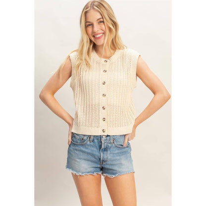 Sleeveless Ribbed Button Sweater