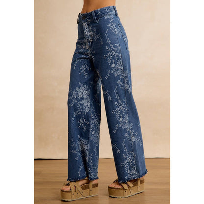 Vintage Floral Vine Print Wide leg Jeans