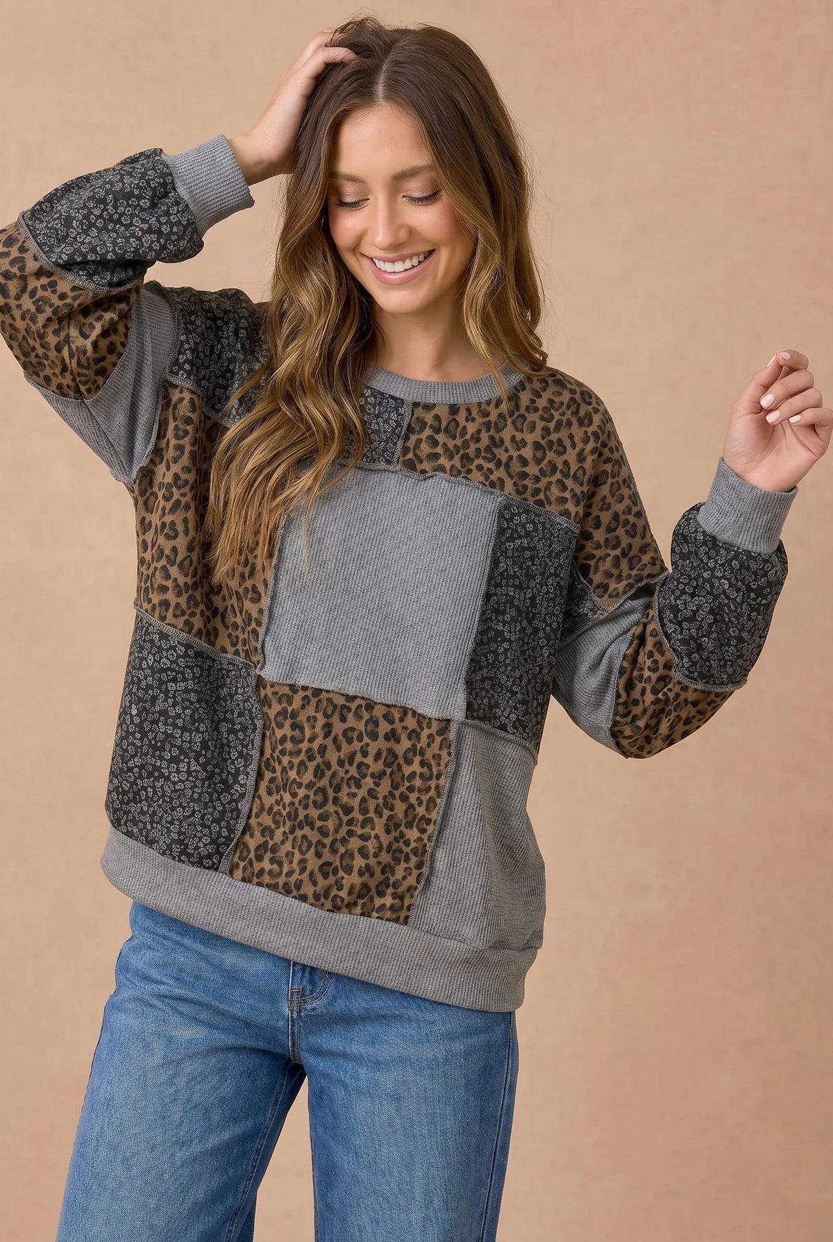 Mixed Print Patchwork Pullover Top