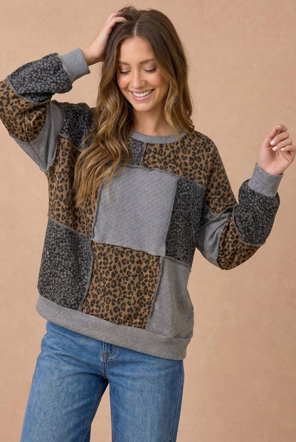 Mixed Print Patchwork Pullover Top