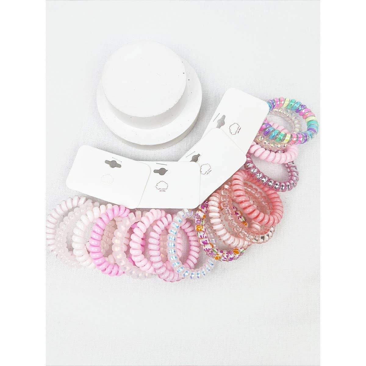 Pink Multi Design Spiral Hair Ties - Southern Sassy Boutique