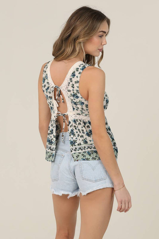 Boho & Lace Trim Tie Back Tank Top