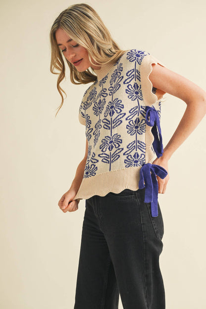 MOCK NECK FLORAL SWEATER VEST