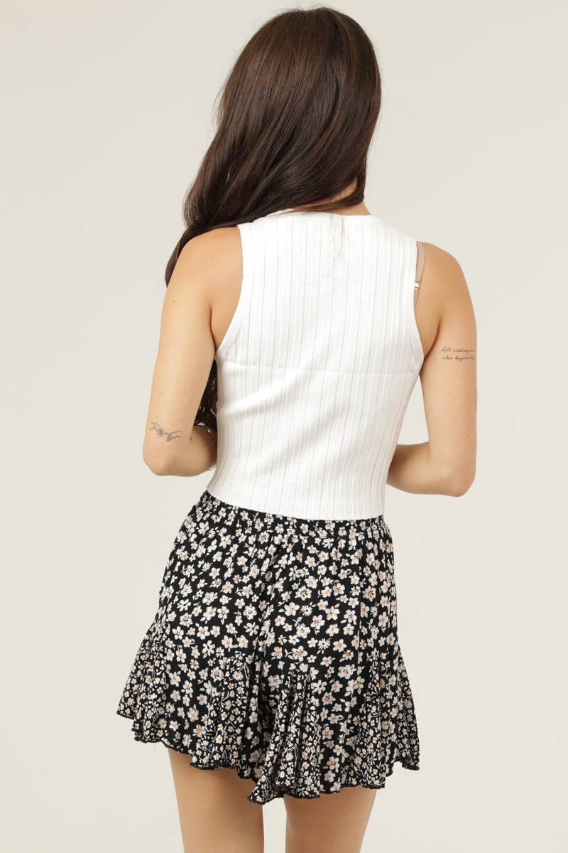 Floral Print Ruffle Hem Skort
