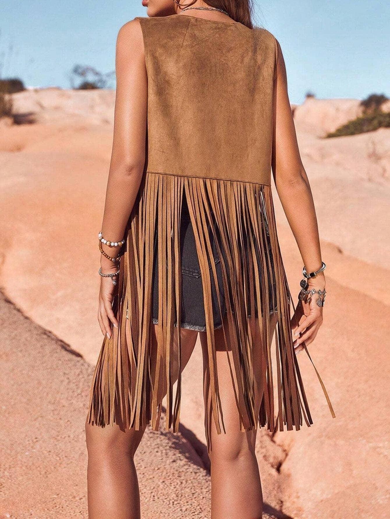 Western Boho Cowgirl Tassel Midi Vest Jacket - Southern Sassy Boutique