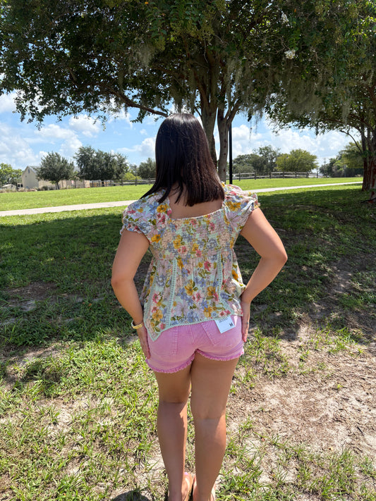 Hanky Hem Floral Print Top