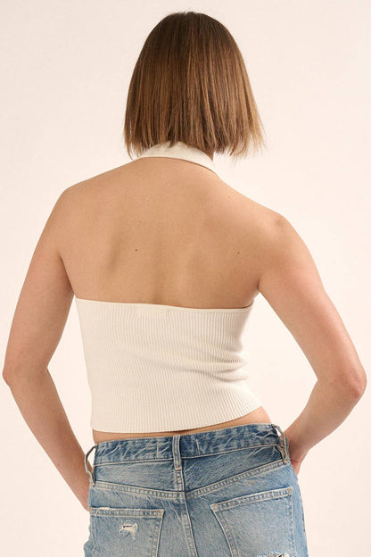 Shaper Fit Halter Rib Knit Open Back Tank Top