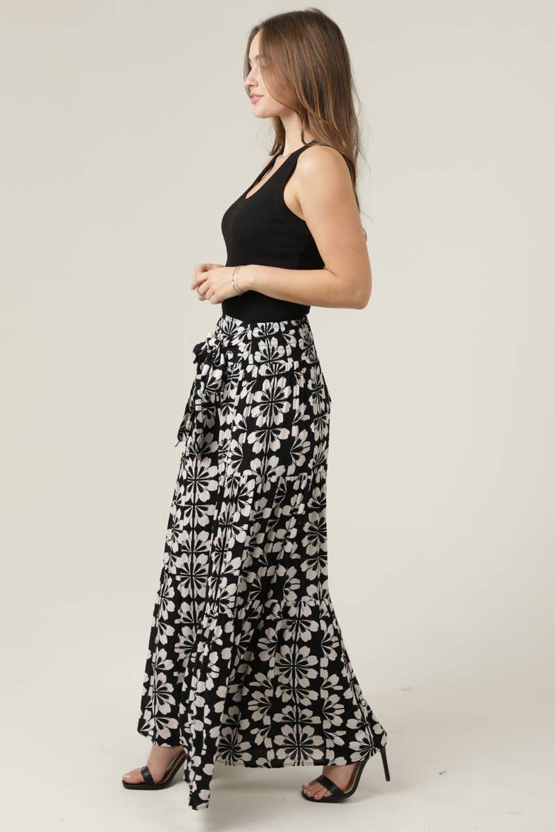 Boho Front Tie Waist Flower Print wide leg Pants
