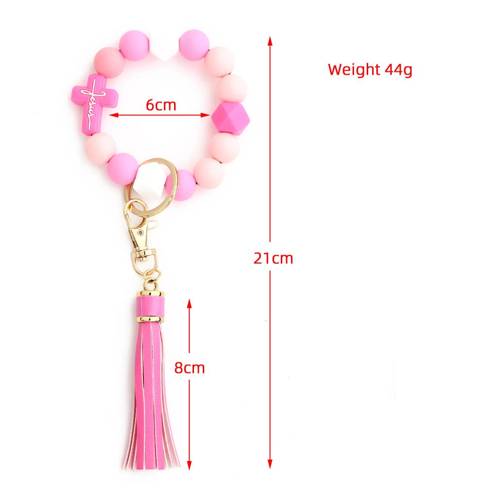 Cross Color-Block Silicone Bead Bracelet Keychain