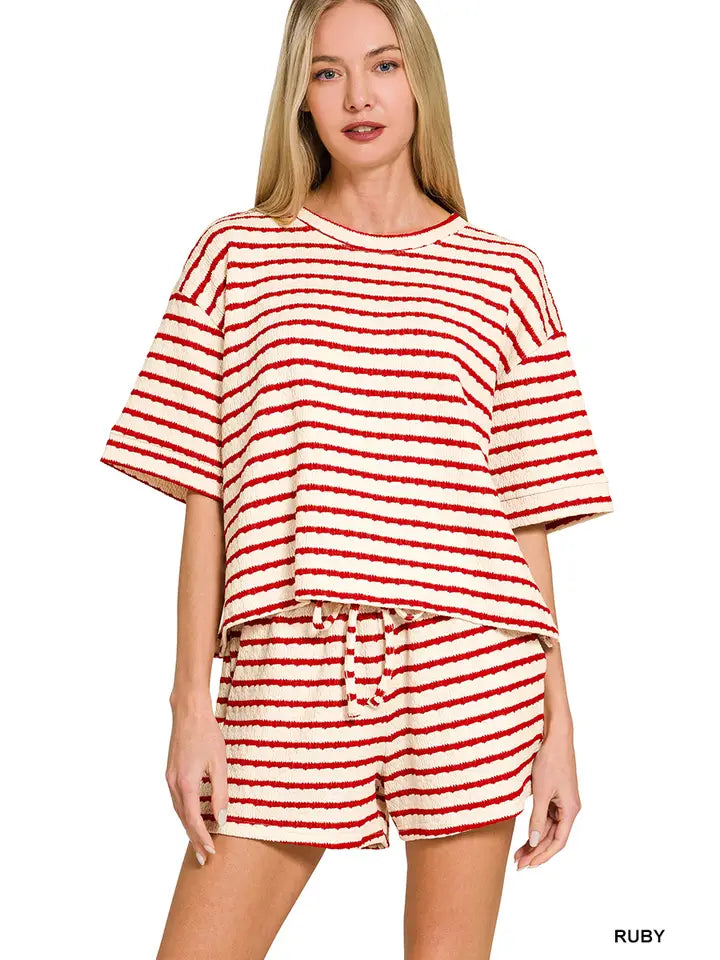 Striped Short Sleeve Tee & Shorts Set