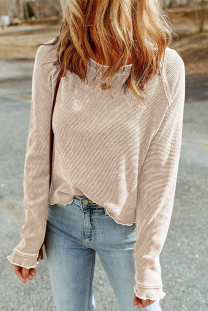 Waffle Knit Long Sleeve Top - Southern Sassy Boutique