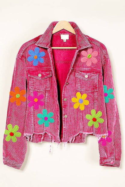 Flower Crochet Patches Vintage Washed Jacket