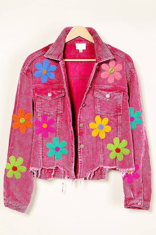 Flower Crochet Patches Vintage Washed Jacket