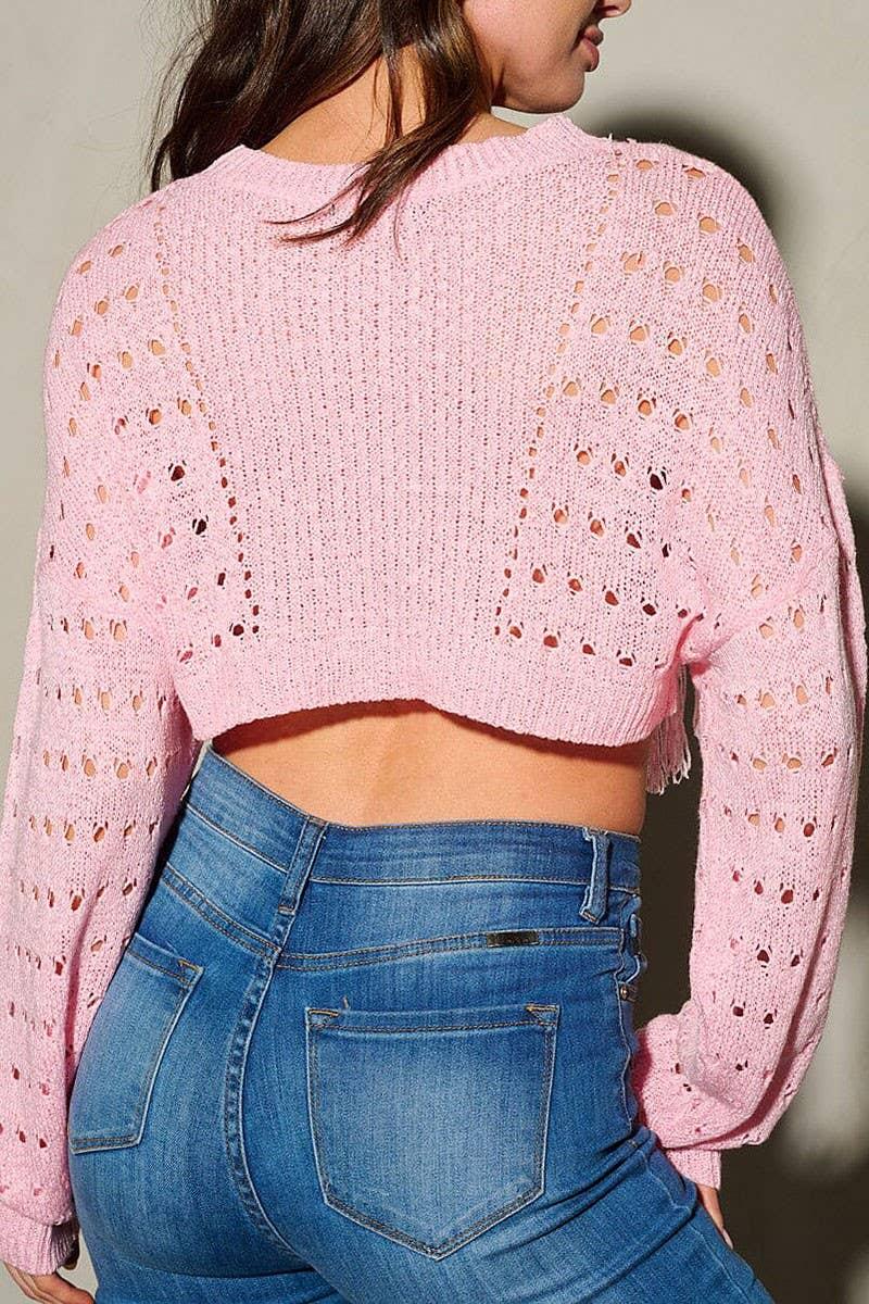 Fringe Detailed Knitted Sweater - Southern Sassy Boutique