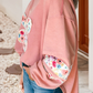 Rose Floral Applique Pullover Sweatshirt