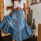 Bohemian Tiered Denim Skirt A-Line