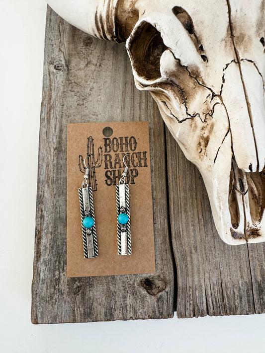 Metal Bar With Colored Stone Earrings