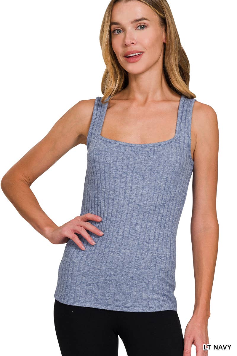 Ribbed Square Neck Tank Top