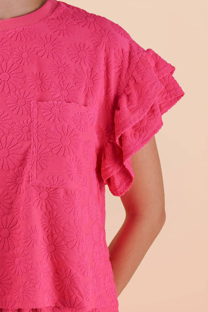 Curvy Floral Textured Knit Top & Shorts Set