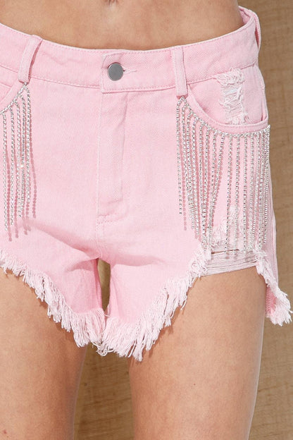 Distressed Frayed Detail Fringe Rhinestone Denim - Southern Sassy Boutique