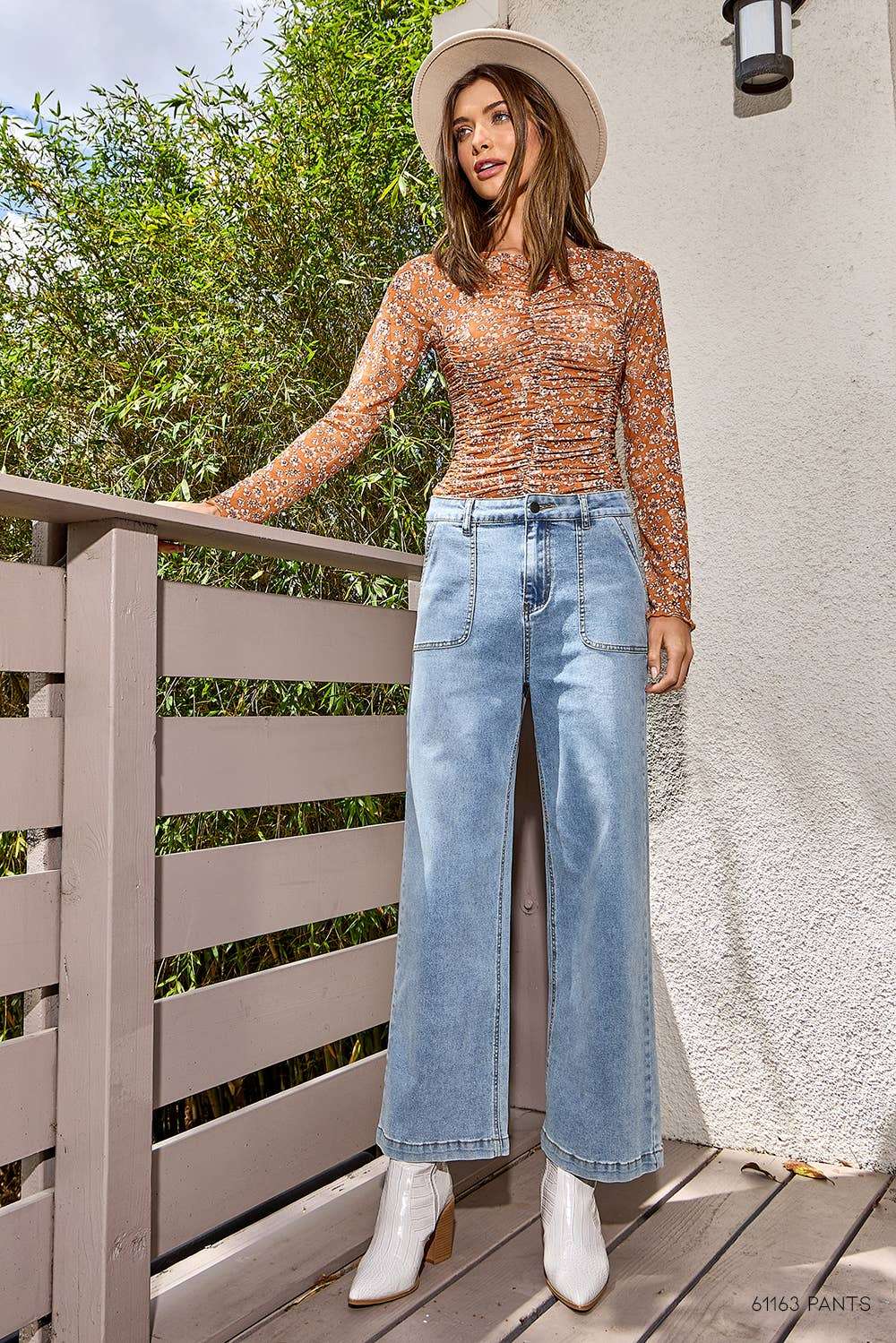 Lettuce Hem Mesh Print Top