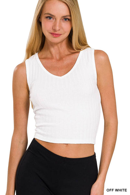Ribbed V Neck Cropped Tank Top