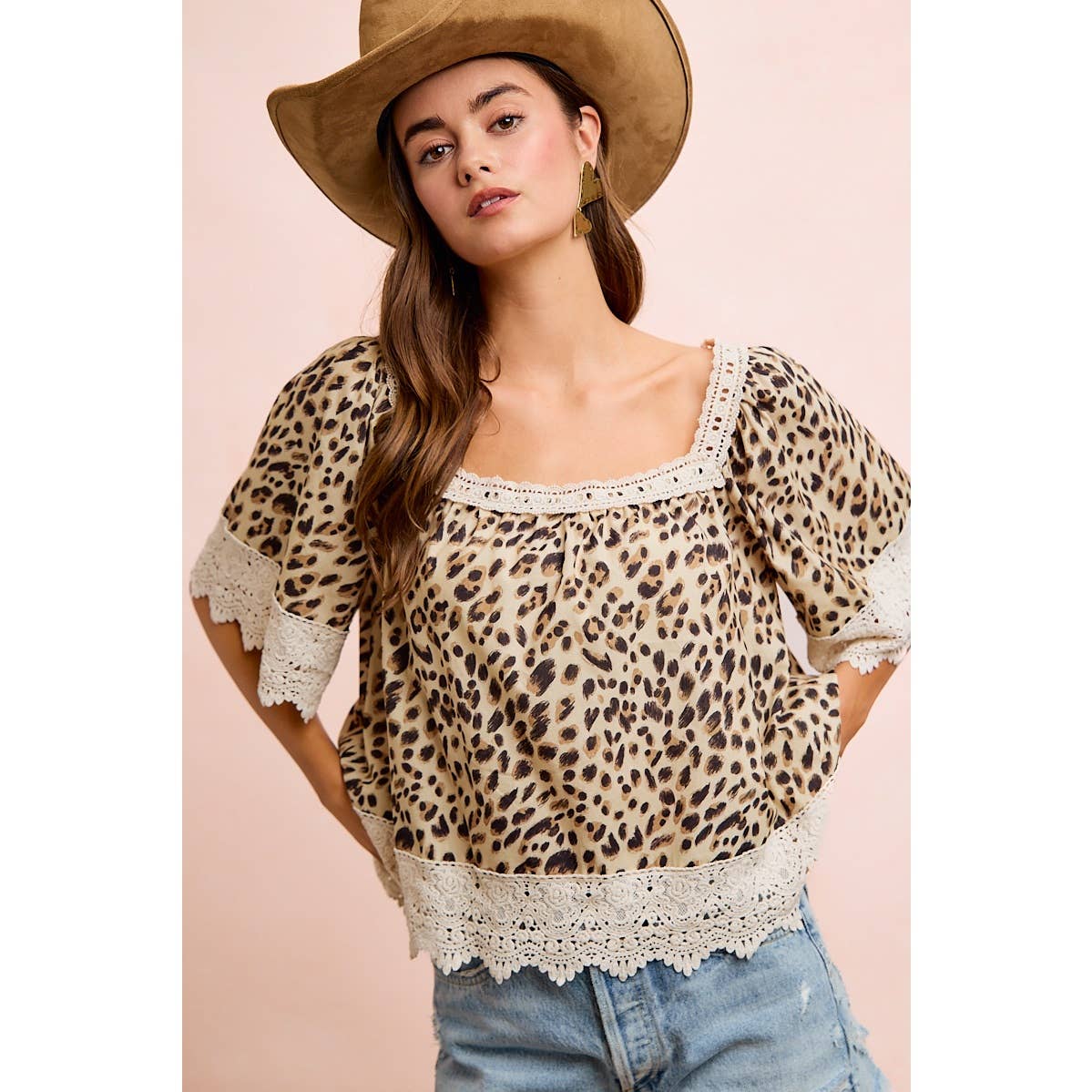 Leopard & Lace Square Neck Blouse