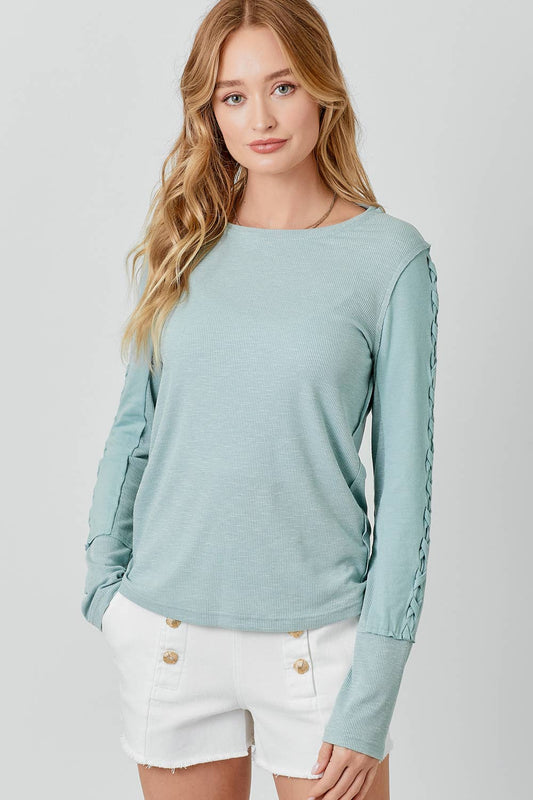 Ribbed Braided Sleeve Top