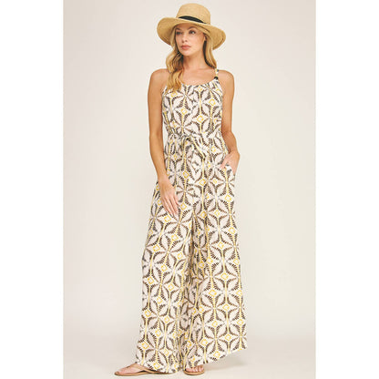 Tie Waist Wide Leg Jumpsuit with Bead Detail