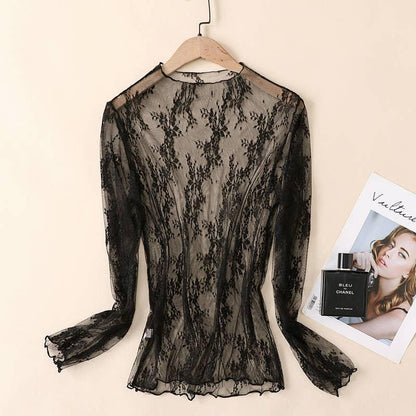 Semi Sheer Mesh Floral Lace Layering See Through Top - Southern Sassy Boutique