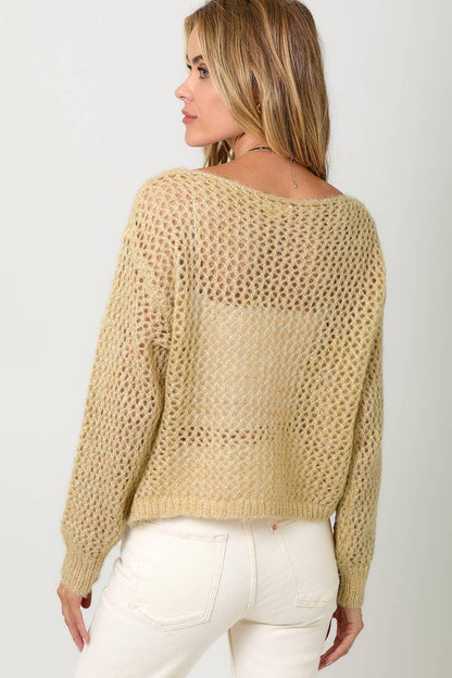 Metallic Net Pullover Sweater - Southern Sassy Boutique