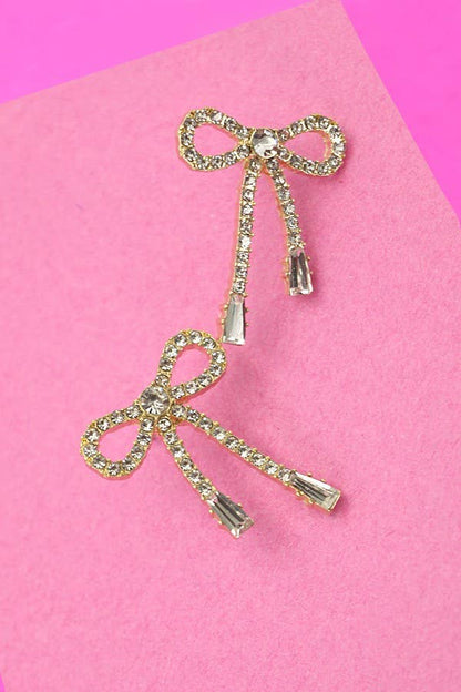 Rhinestone Bow Dro Earrings