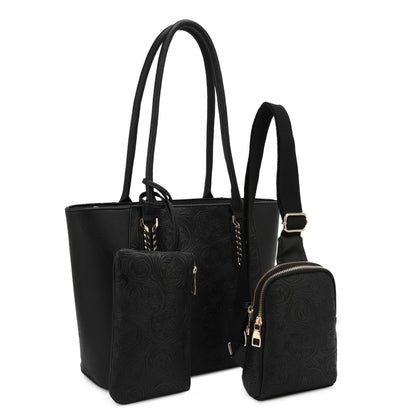 Maye Paisley Embossed 3 in 1 Tote Set