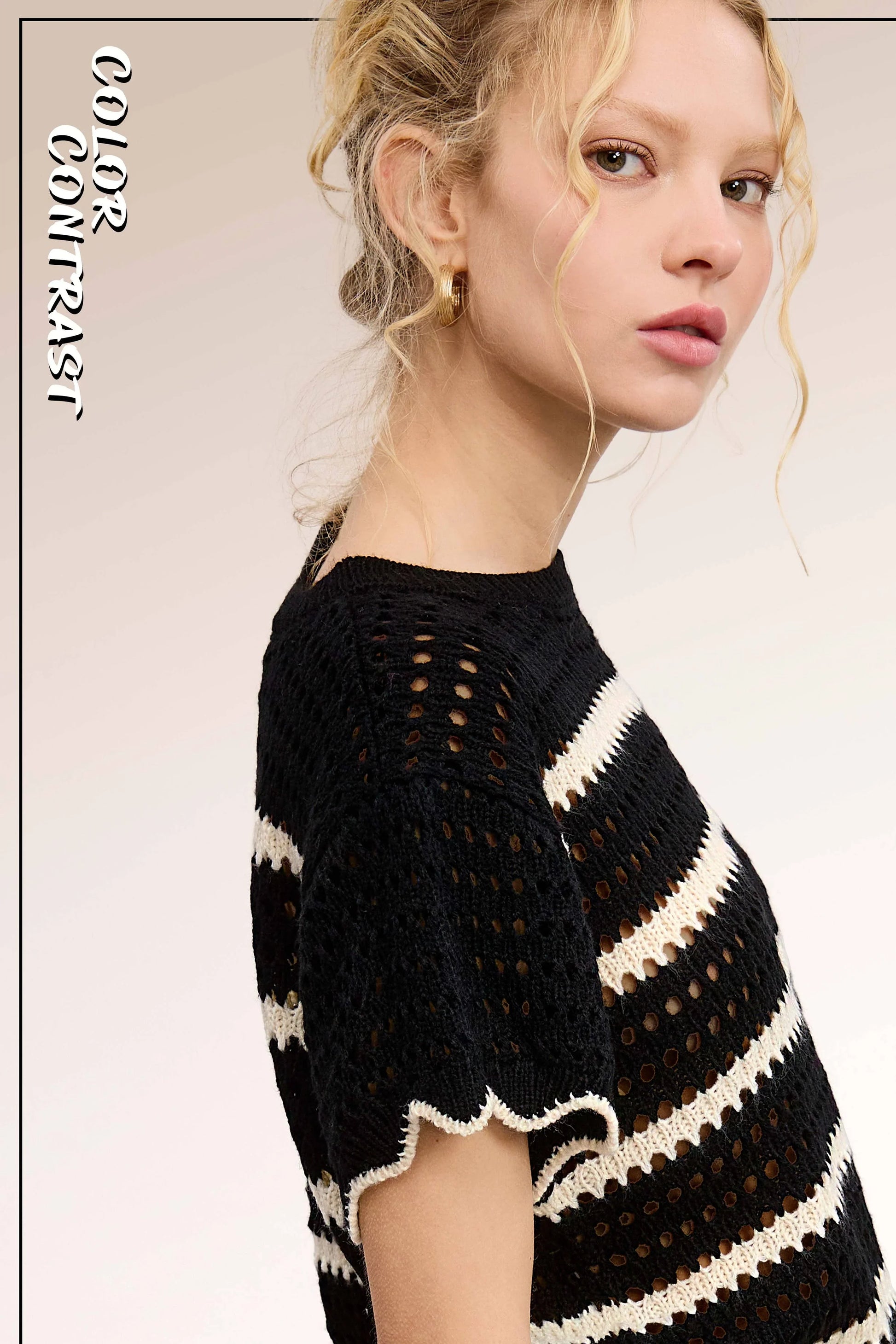 Round Neck Scalloped Edge Short Sleeve Sweater - Southern Sassy Boutique