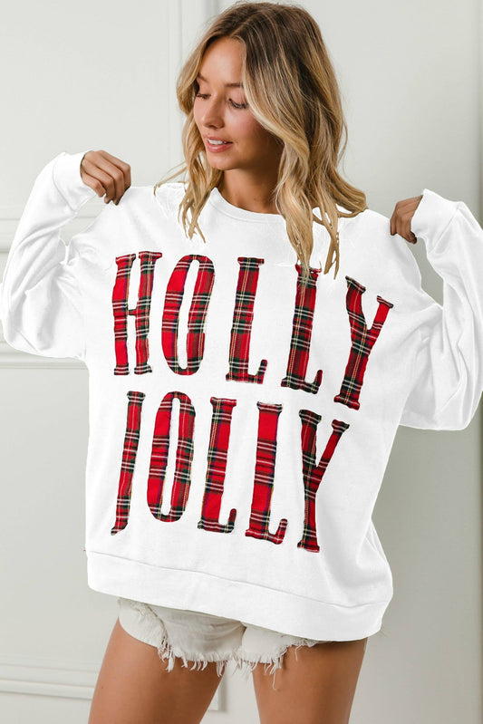 Plaid Holly Jolly Lettering Christmas Sweatshirt