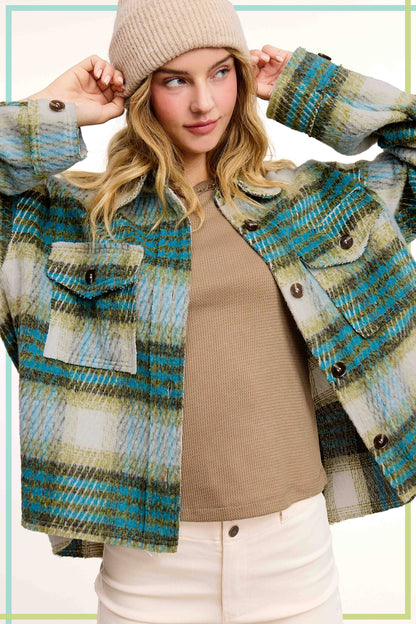 Plaid Patterned Soft Brushed Button-Down Jacket
