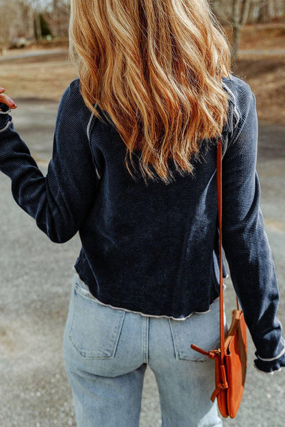 Waffle Knit Long Sleeve Top - Southern Sassy Boutique