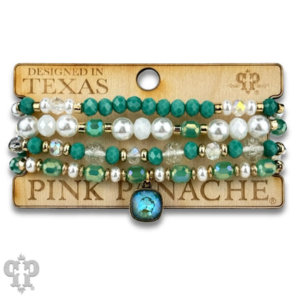 Pearl, glass and gold bead bracelet with Austrian crystal - Southern Sassy Boutique