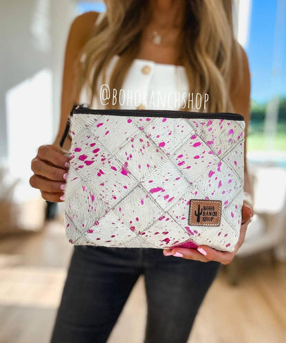 Western Cowhide Makeup Bag Travel - Southern Sassy Boutique