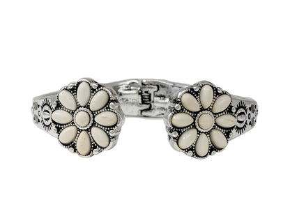 Western Flower Stone Hinge Bangle Bracelet - Southern Sassy Boutique
