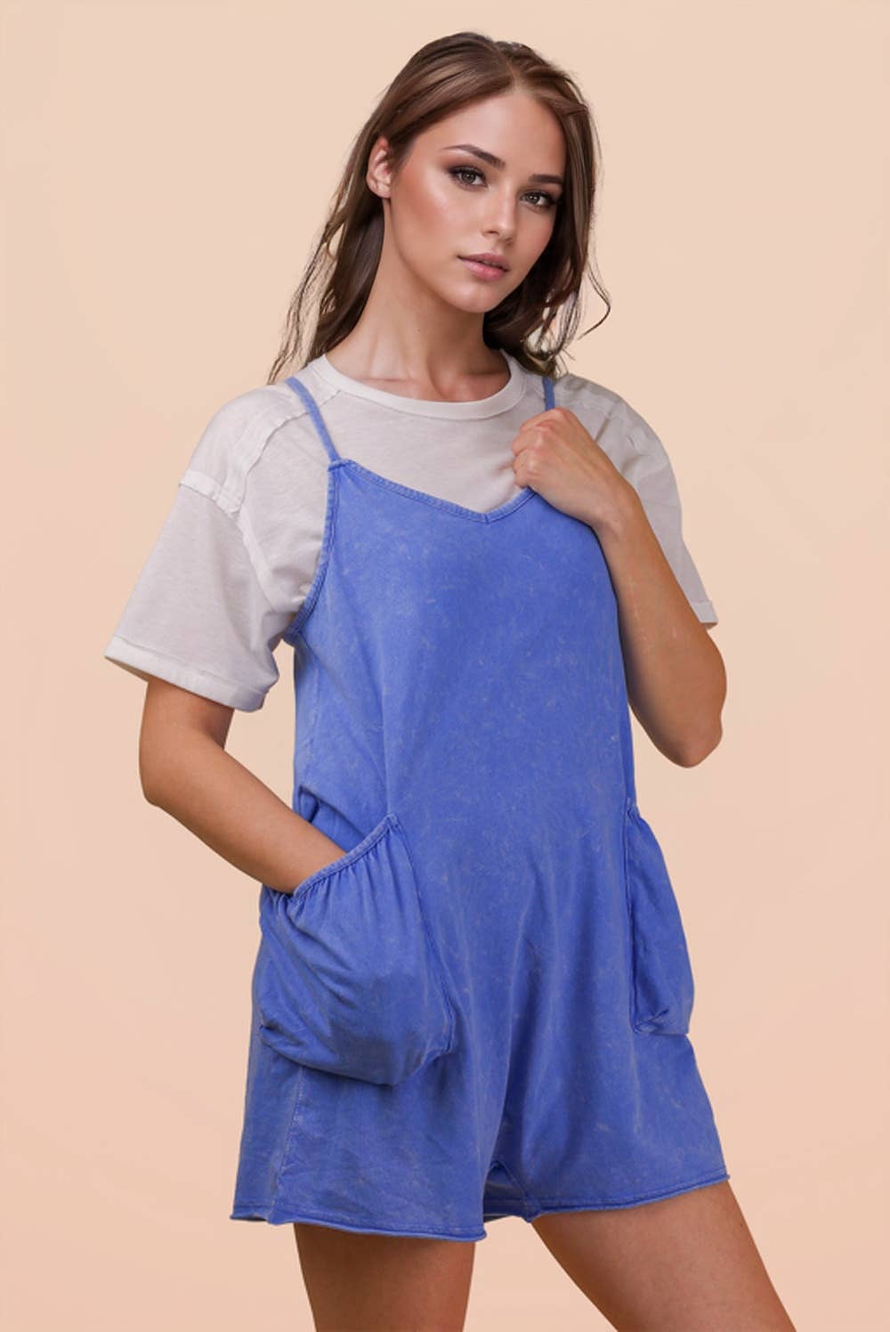 Mineral Washed Sleeveless Casual Knit Romper